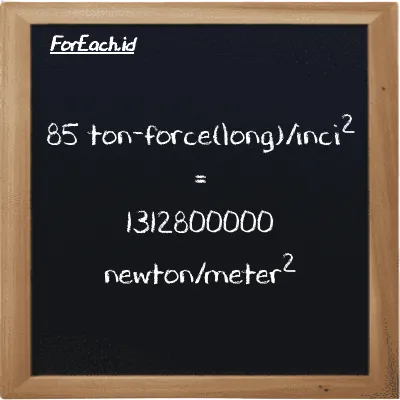 85 ton-force(long)/inci<sup>2</sup> setara dengan 1312800000 newton/meter<sup>2</sup> (85 LT f/in<sup>2</sup> setara dengan 1312800000 N/m<sup>2</sup>)